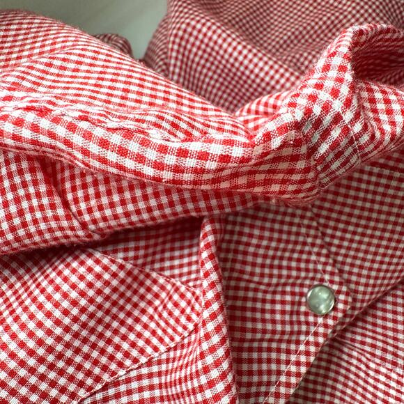 Vintage Pierre Cardin Western Shirt Red Gingham Pearl Snap 70s  80s Men’s L - Picture 7 of 8